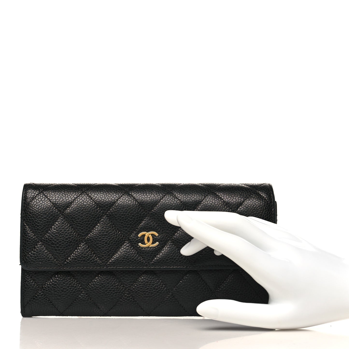 Caviar Quilted Large Gusset Flap Wallet Black