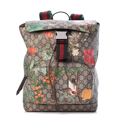 Gucci GG Supreme Monogram Tian Web Single Buckle Backpack Beige Multicolor New Acero 1 of 12