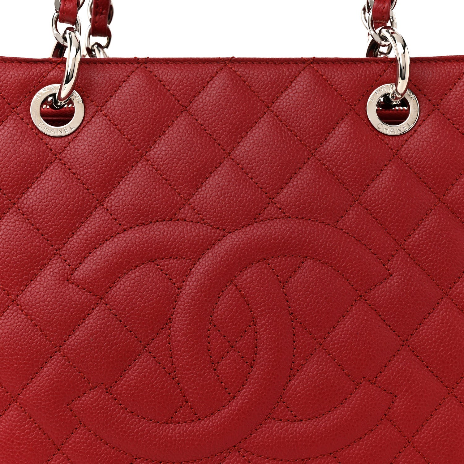 Chanel Caviar Quilted Grand Shopping Tote GST Red 8 of 10