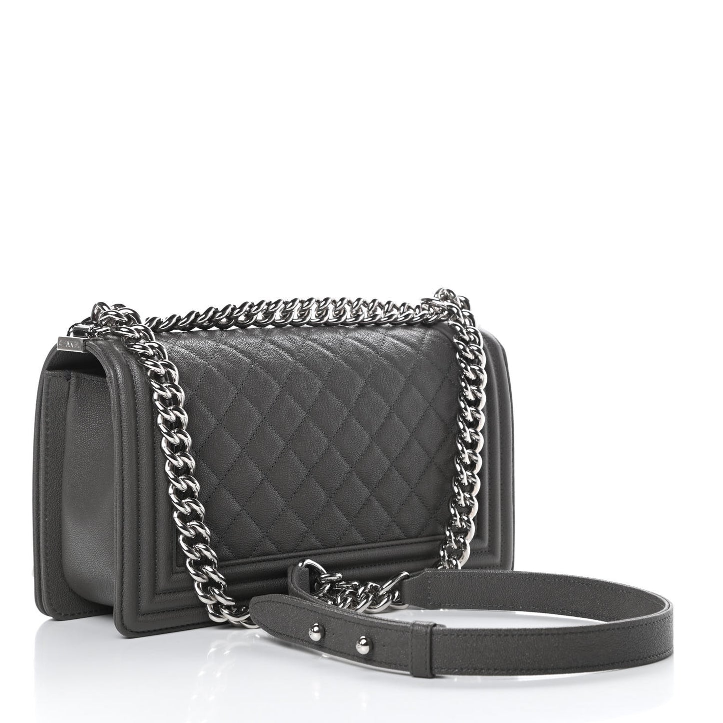 Caviar Quilted Medium Boy Flap Grey