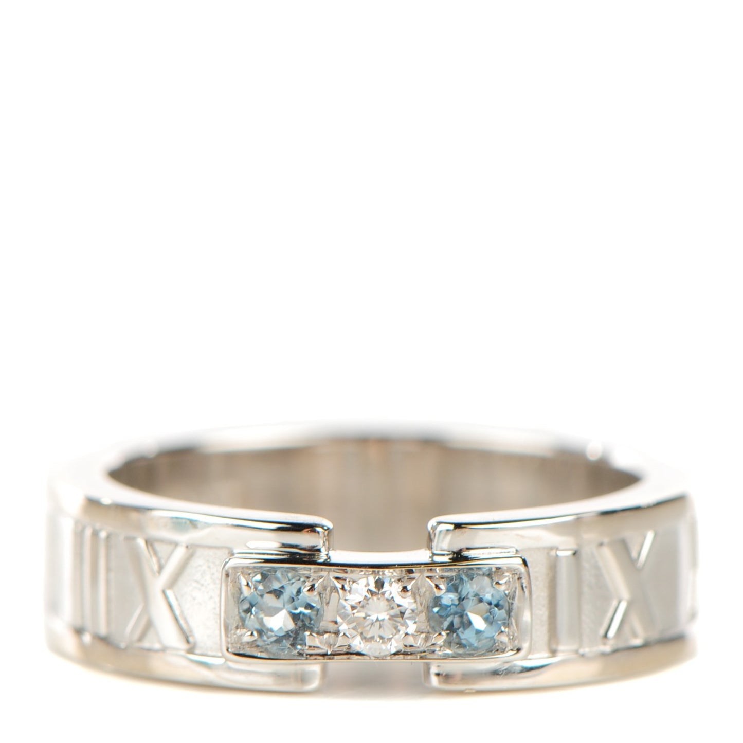18K White Gold Diamond Aquamarine Atlas Ring 6.5