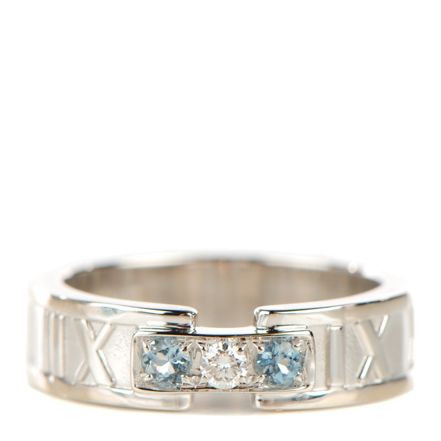Tiffany 18K White Gold Diamond Aquamarine Atlas Ring 6.5 1 of 6