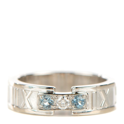 Tiffany 18K White Gold Diamond Aquamarine Atlas Ring 6.5 1 of 6
