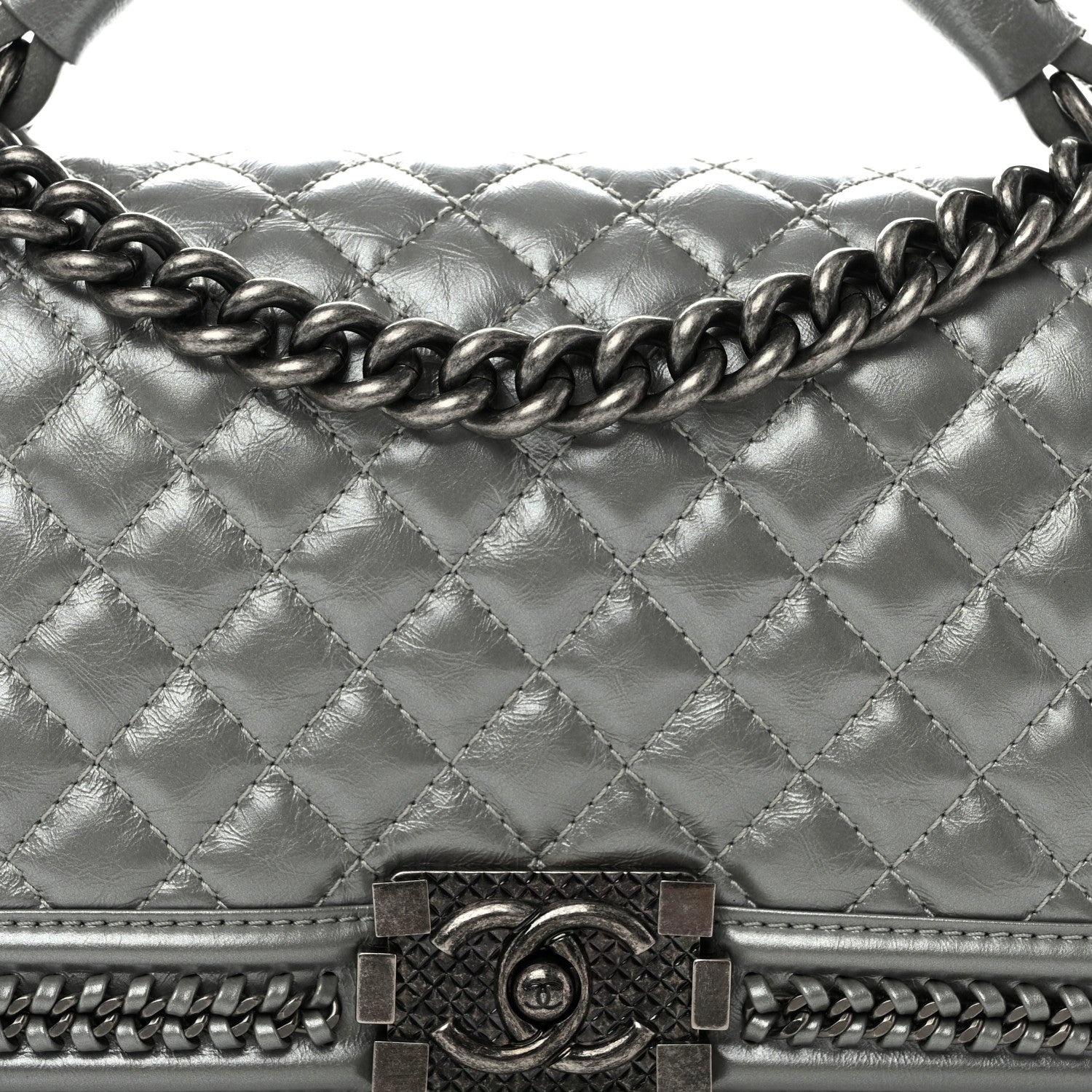 Chanel Metallic Aged Calfskin Quilted Medium Top Handle Boy Flap Silver 8 of 12