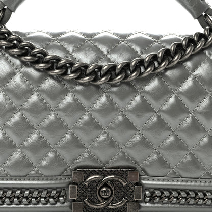 Chanel Metallic Aged Calfskin Quilted Medium Top Handle Boy Flap Silver 8 of 12