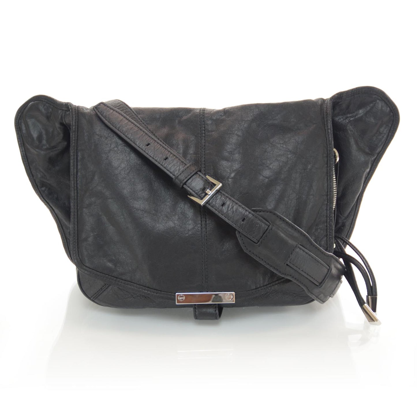 Leather Iris Messenger Bag Black