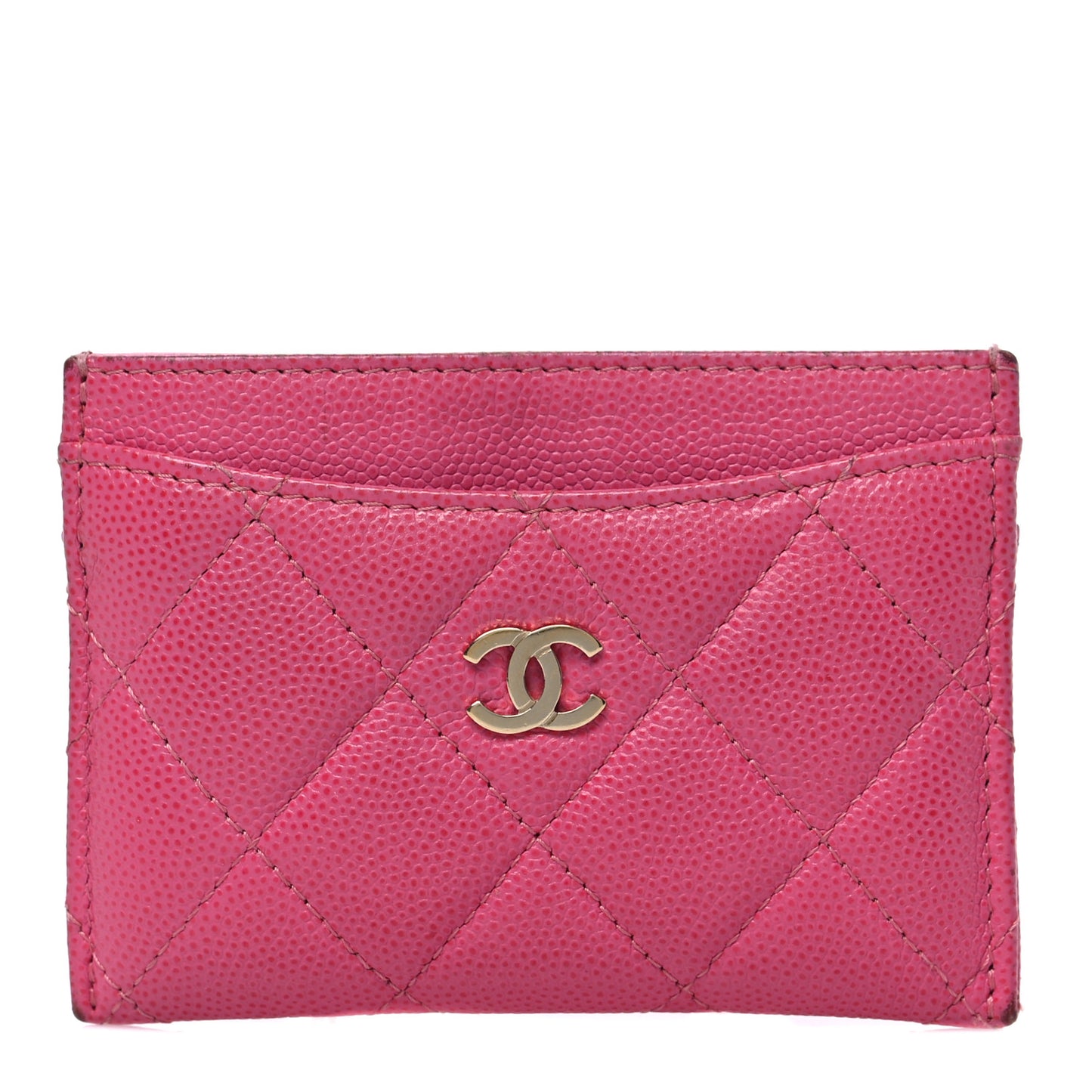 Caviar Quilted Card Holder Fuchsia