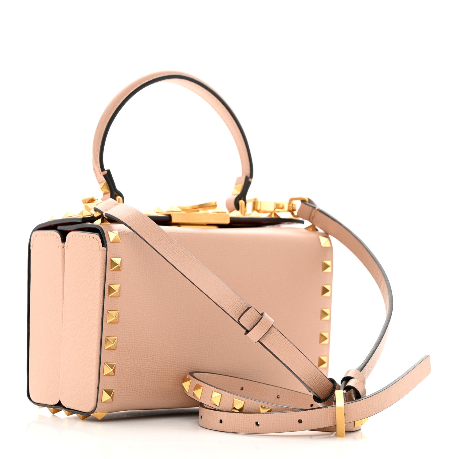 Valentino Garavani Grainy Calfskin Rockstud Alcove Box Top-Handle Bag Rose Cannelle 3 of 14