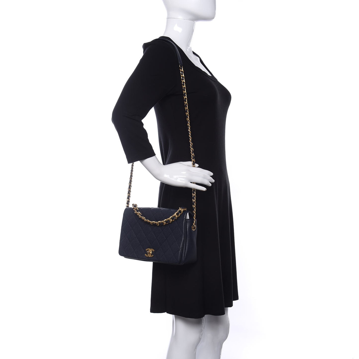 Caviar Quilted Medium Fashion Therapy Flap Navy Blue