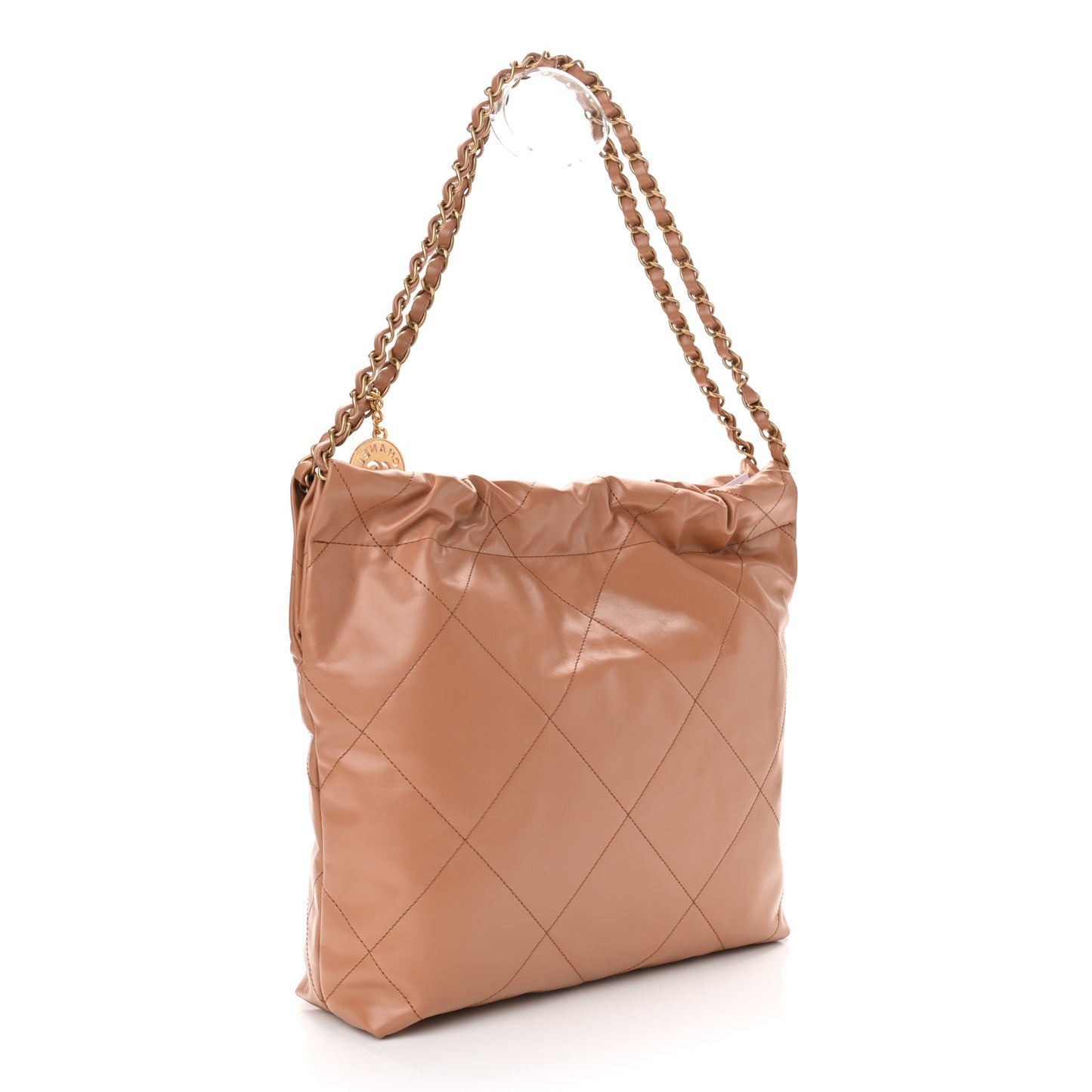 Shiny Calfskin Quilted Small Chanel 22 Camel