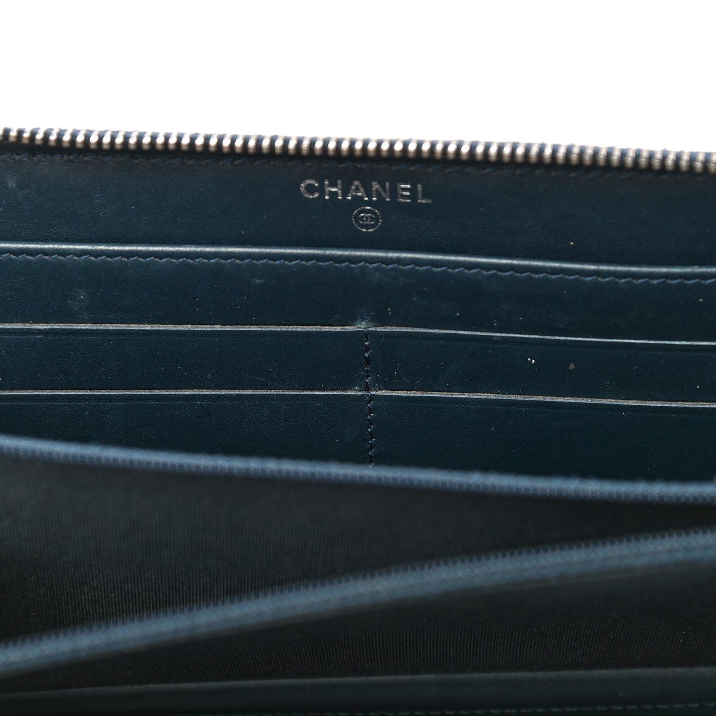 Glazed Calfskin Quilted Small Coco Boy Zip Around Wallet Blue