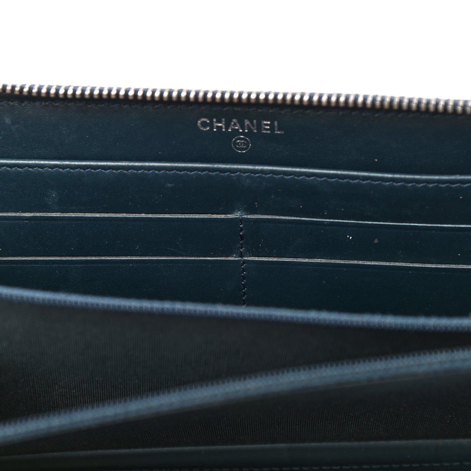 Chanel Glazed Calfskin Quilted Small Coco Boy Zip Around Wallet Blue 13 of 26