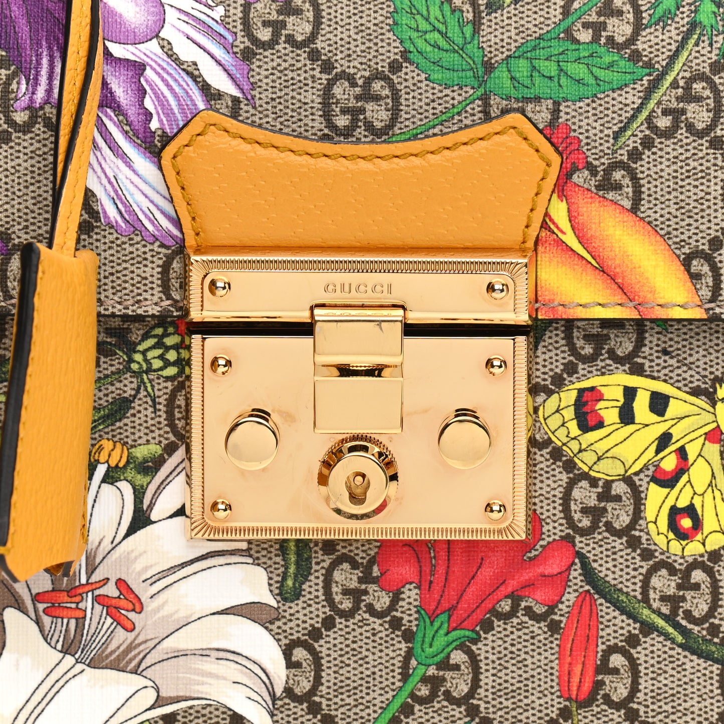 GG Supreme Monogram Flora Small Padlock Bamboo Shoulder Bag Beige Multicolor Crop