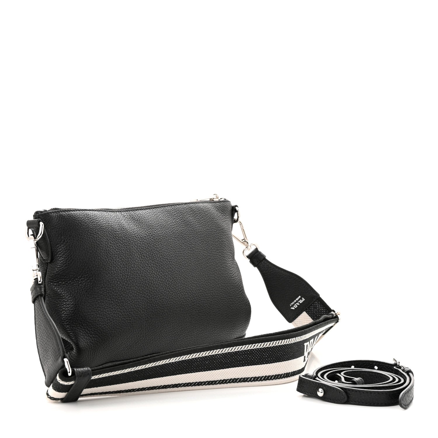 Prada Vitello Daino Soft Zippered Shoulder Bag Black 3 of 10