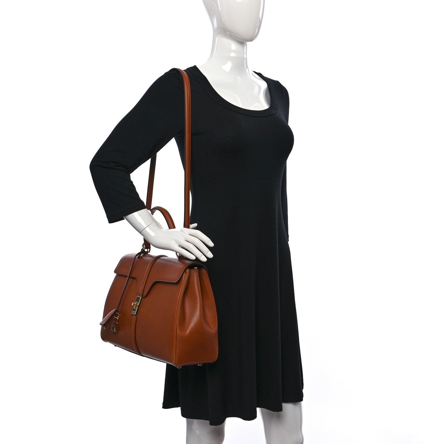 Celine Satinated Calfskin Medium 16 Top Handle Bag Tan 2 of 12