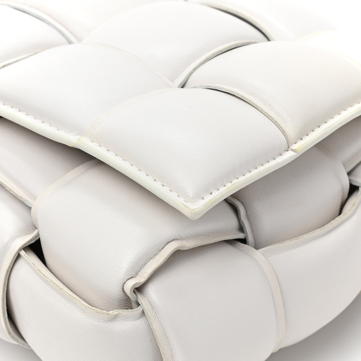 Lambskin Maxi Intreccio Padded Chain Cassette Crossbody Bag White