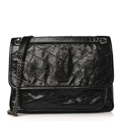 Saint Laurent Crinkled Calfskin Matelasse Monogram Medium Niki Chain Satchel Black 1 of 8