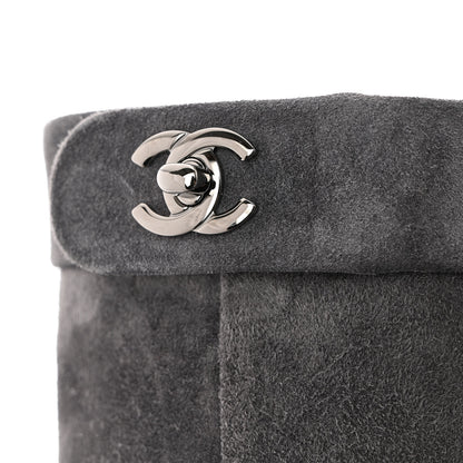 Chanel Suede Calfskin Cap Toe Short Boots 35 Dark Grey Black 9 of 10