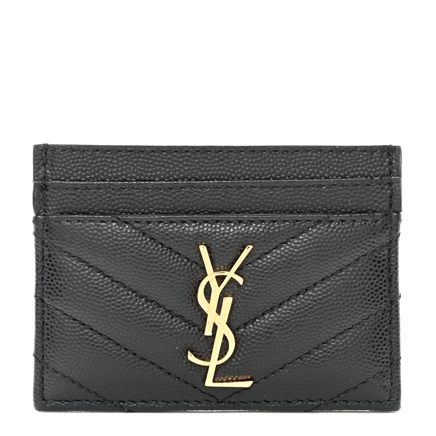 Saint Laurent Grain De Poudre Matelasse Chevron Monogram Credit Card Case Black 1 of 7