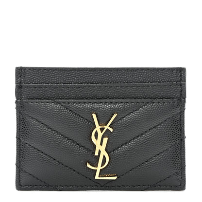 Saint Laurent Grain De Poudre Matelasse Chevron Monogram Credit Card Case Black 1 of 7