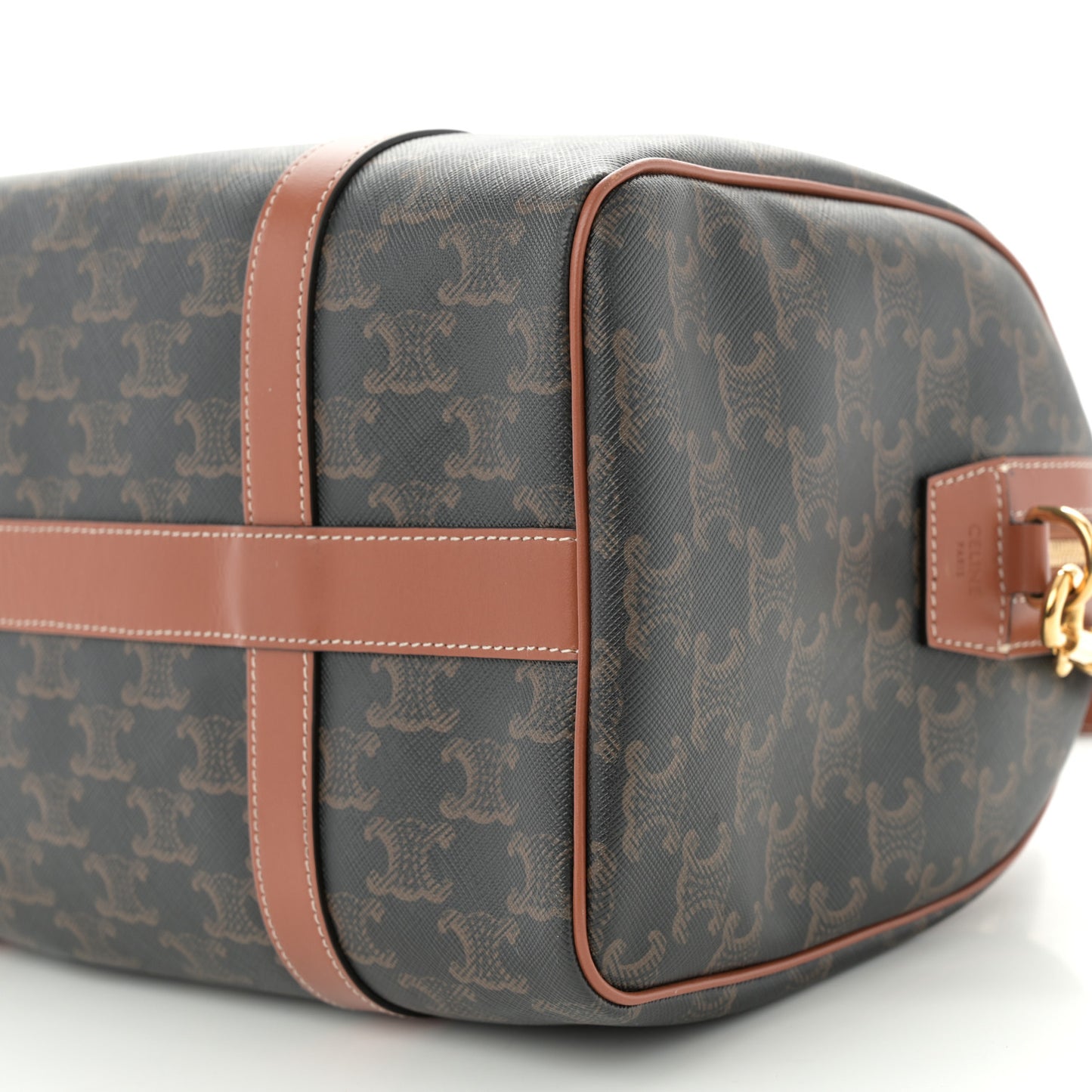 Triomphe Canvas Calfskin Boston Bag Tan