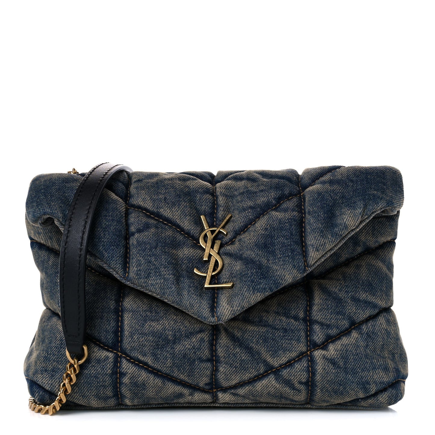 Denim Quilted Toy Loulou Puffer Monogram Chain Satchel Blue Black