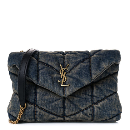 Saint Laurent Denim Quilted Toy Loulou Puffer Monogram Chain Satchel Blue Black 1 of 10