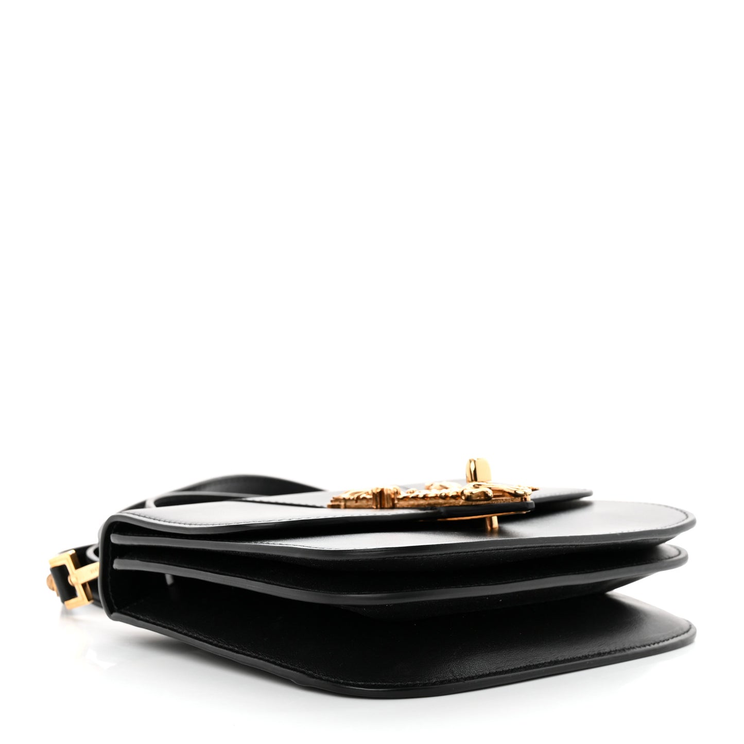 Vitello Barocco Virtus Small Top Handle Shoulder Bag Black