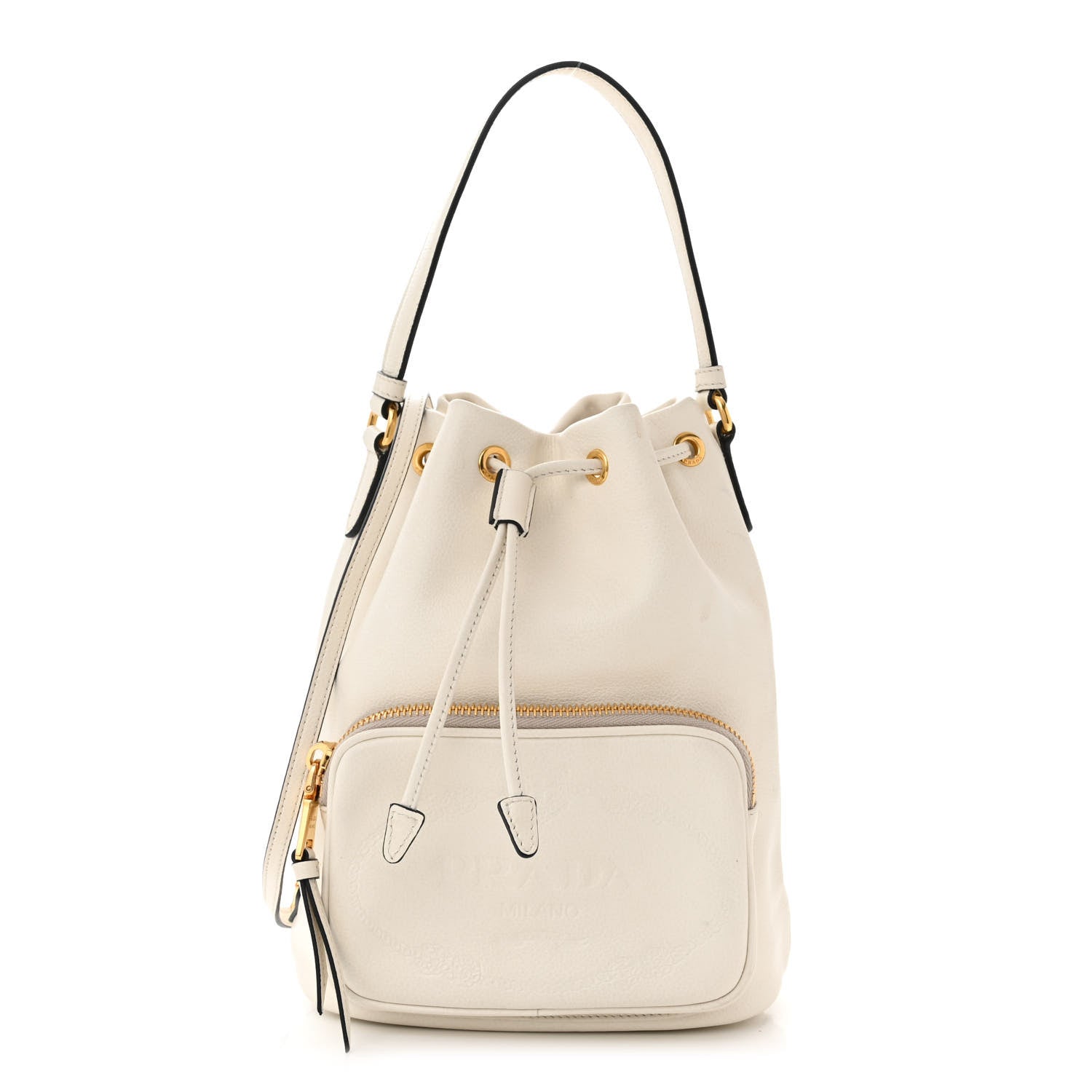 Prada Glace Calfskin Logo Mini Bucket Crossbody Bag White 1 of 13