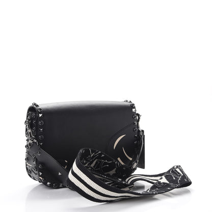 Valentino Garavani Calfskin Panther Medium Guitar Strap Rockstud Rolling Flap Saddle Bag Black 3 of 8