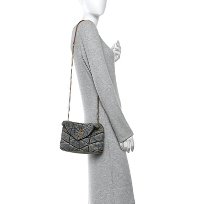 Saint Laurent Denim Quilted Toy Loulou Puffer Monogram Chain Satchel Blue Cinnamon 2 of 10