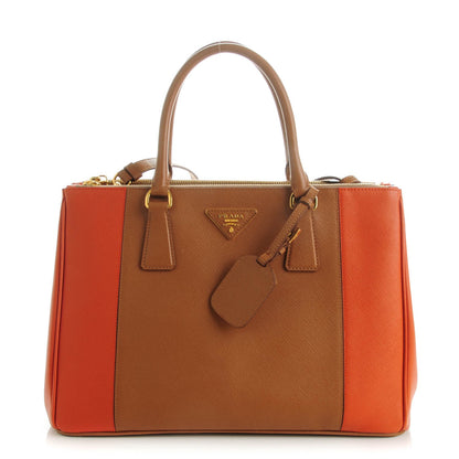 Prada Saffiano Lux Colorblock Medium Galleria Double Zip Tote Caramel Papaya 1 of 8