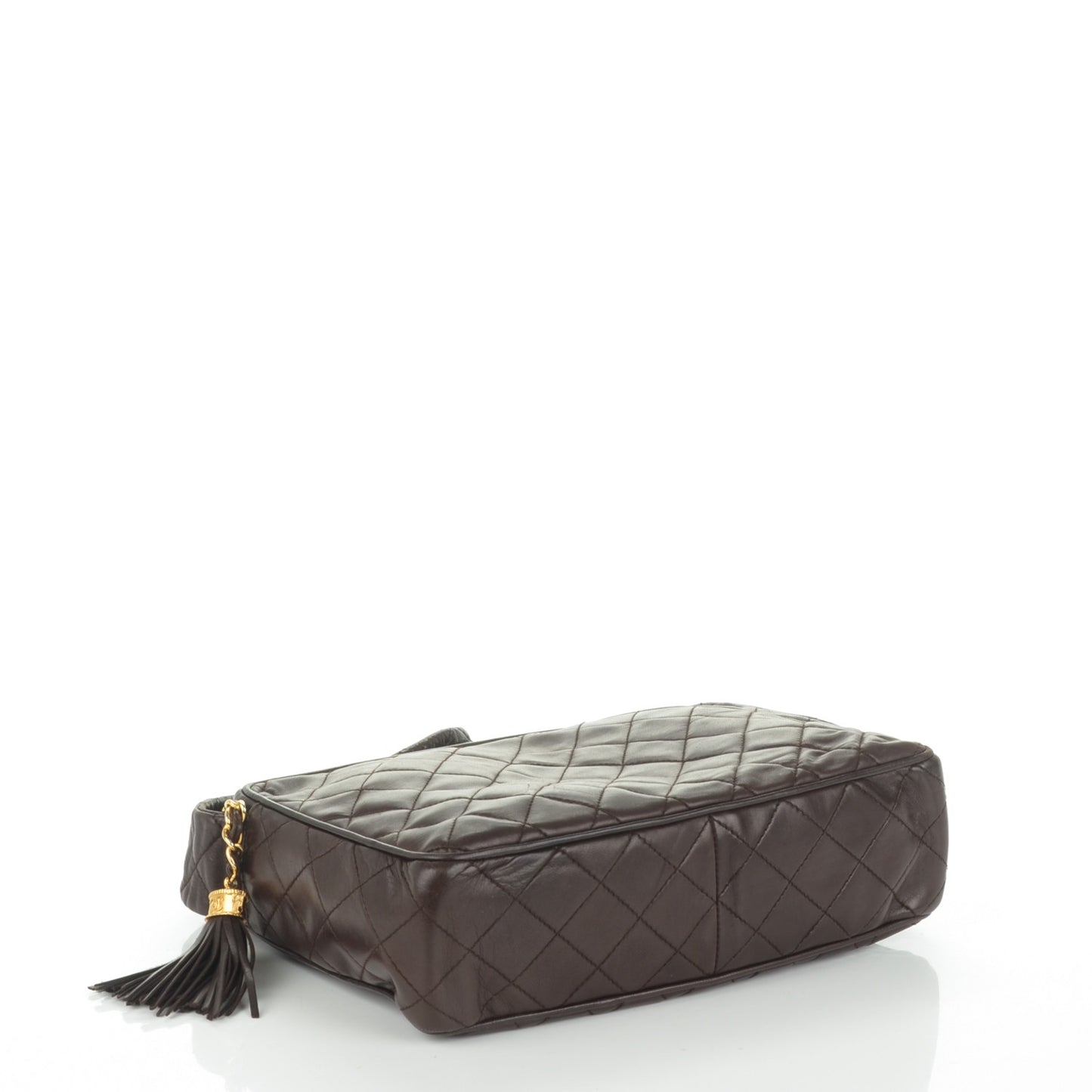 Lambskin Quilted Tassel Camera Case Brown