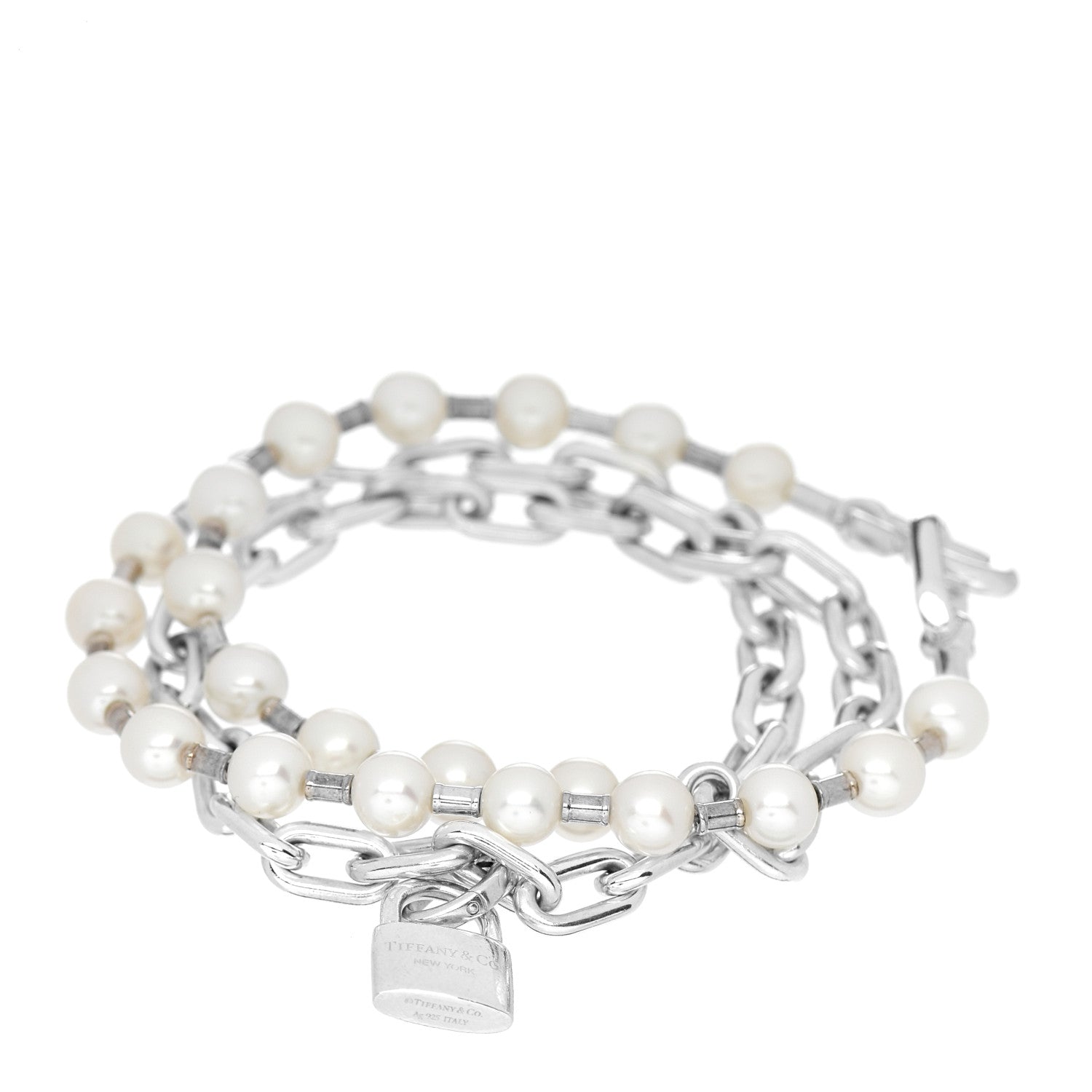 Tiffany Sterling Silver Pearl HardWear Lock Bracelet 1 of 3