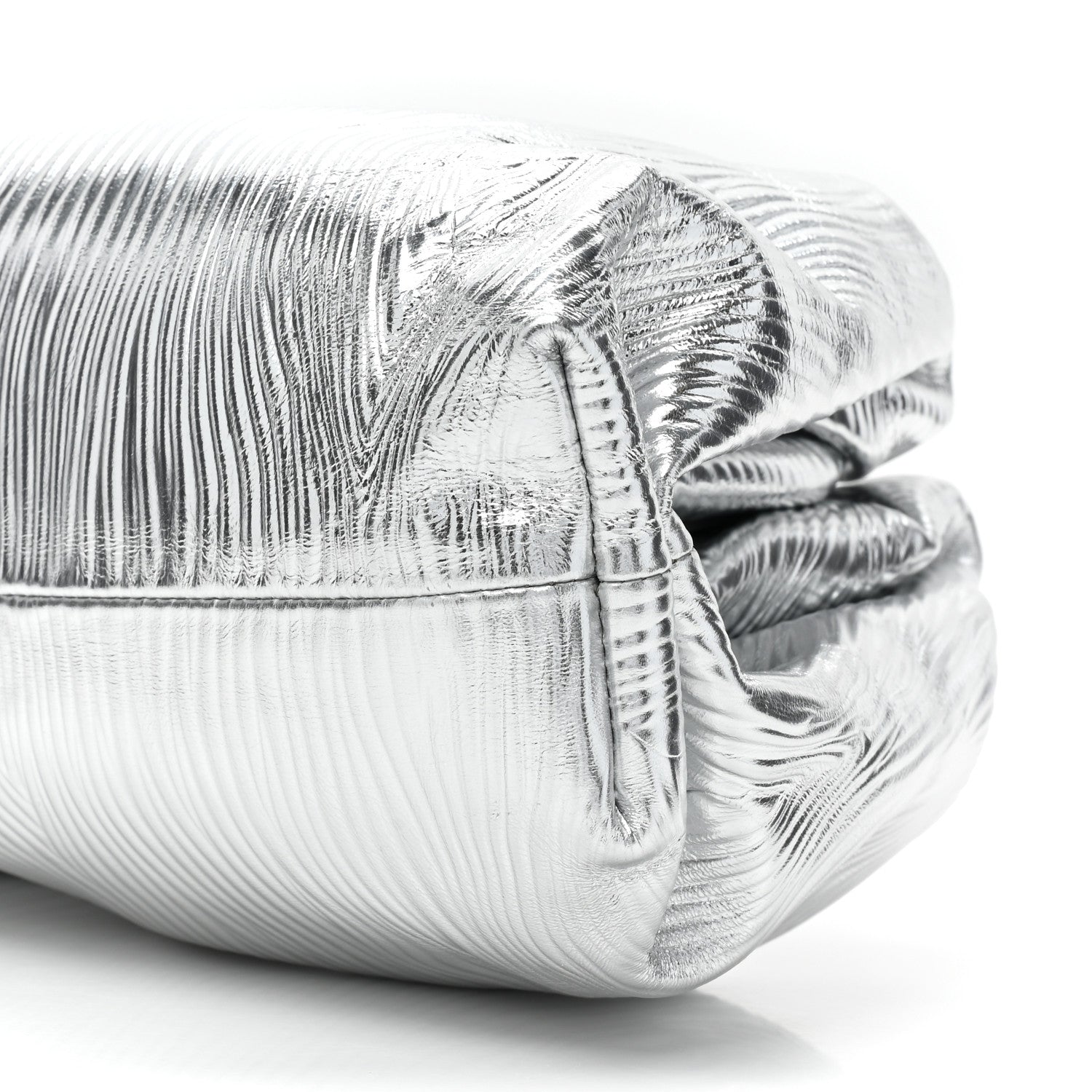 Bottega Veneta Metallic Bark Calfskin Embossed The Pouch Oversized Clutch Silver 7 of 8