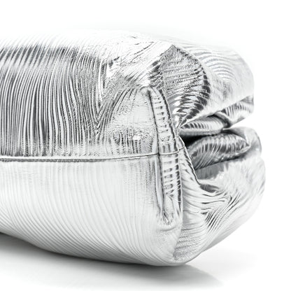 Bottega Veneta Metallic Bark Calfskin Embossed The Pouch Oversized Clutch Silver 7 of 8