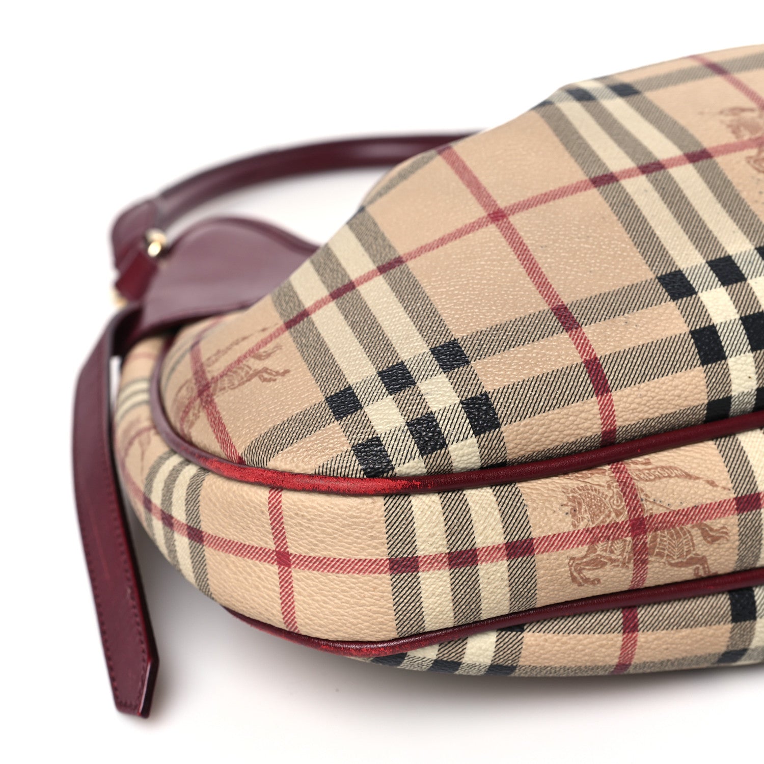 Burberry Haymarket Check Small Brooklyn Hobo Burgundy 8 of 14