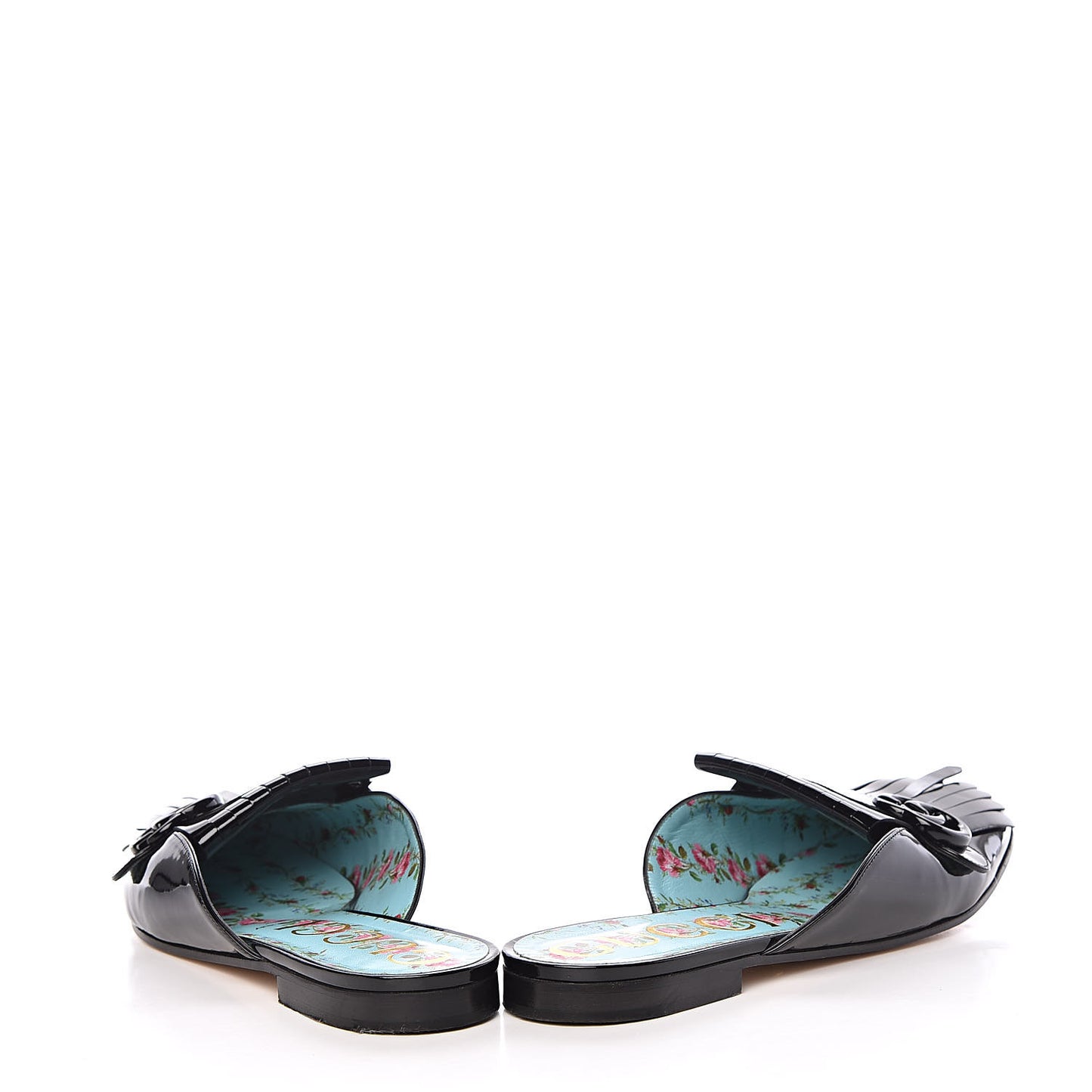 Vernice Crystal GG Marmont Fringe Slippers 42 Black
