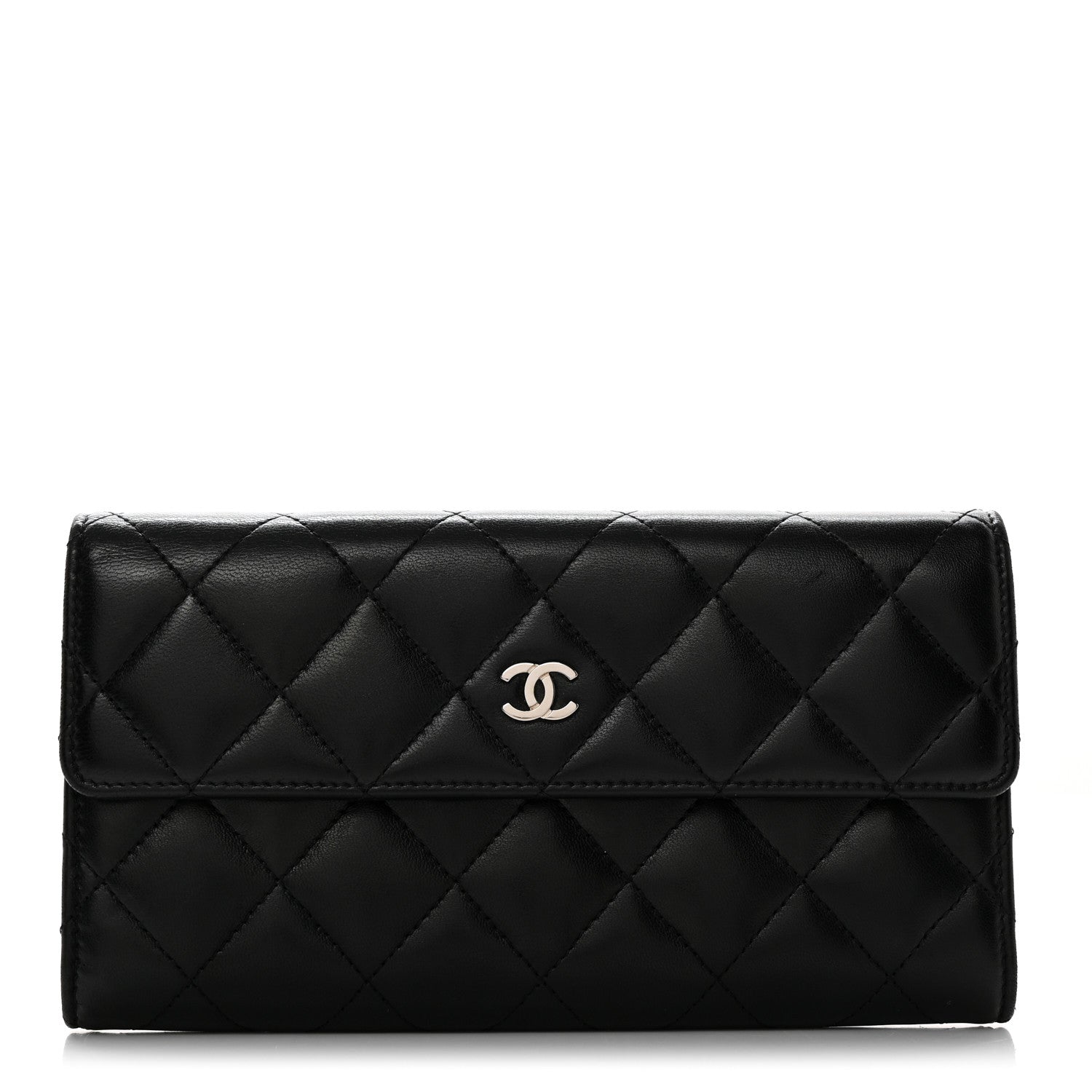Chanel Lambskin Quilted Large Gusset Flap Wallet Black 1 of 8