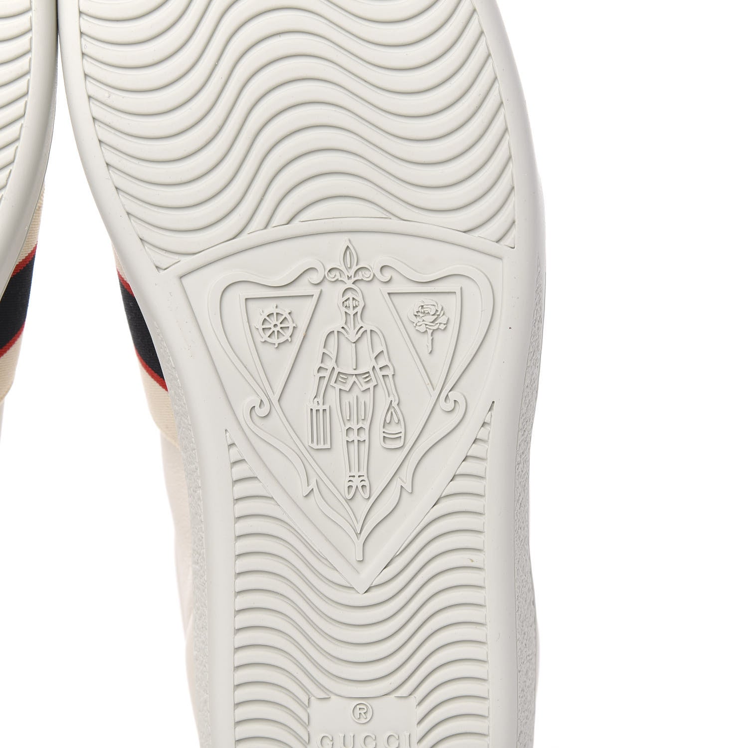 Gucci Calfskin Stripe Womens New Ace Sneakers 36.5 New Mystic White Ecru Red Flame 6 of 10