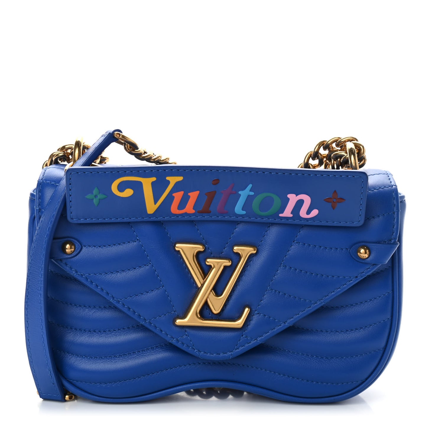 Calfskin New Wave Chain PM Blue Neon