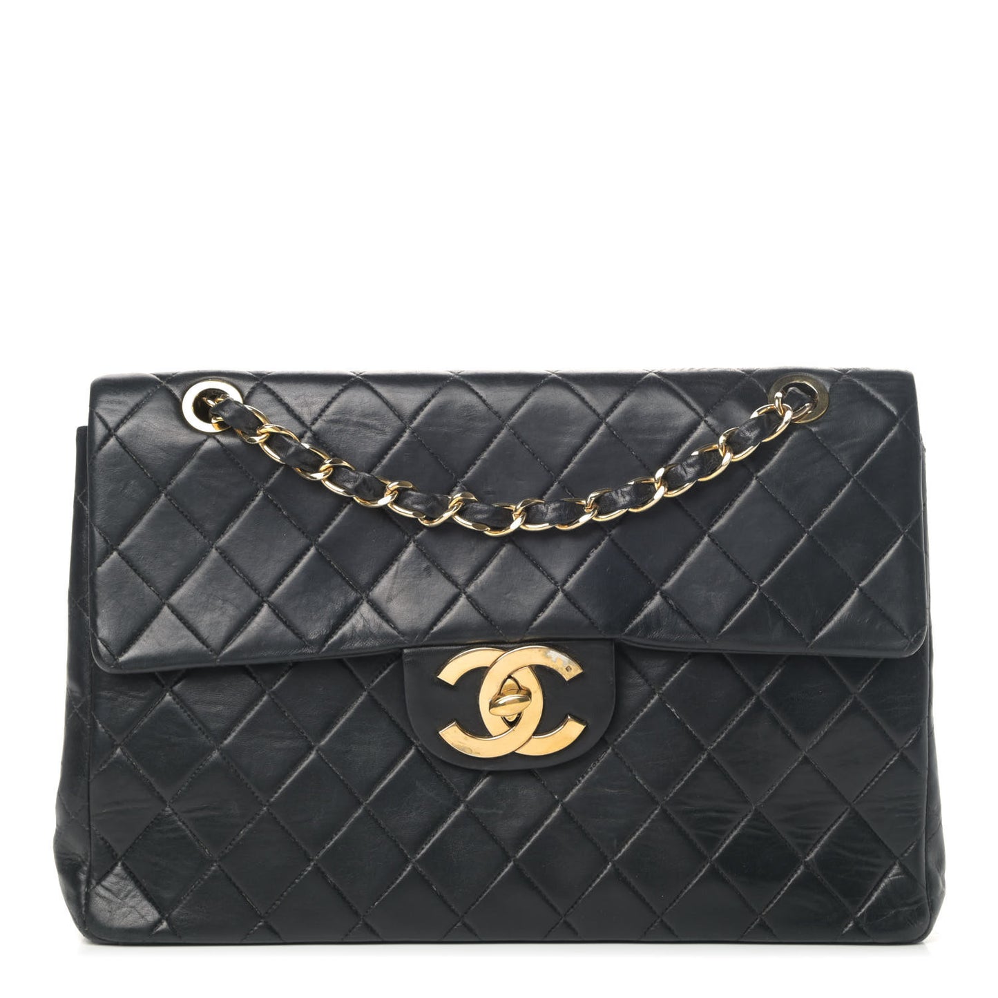 Lambskin Quilted XL Jumbo Single Flap Black