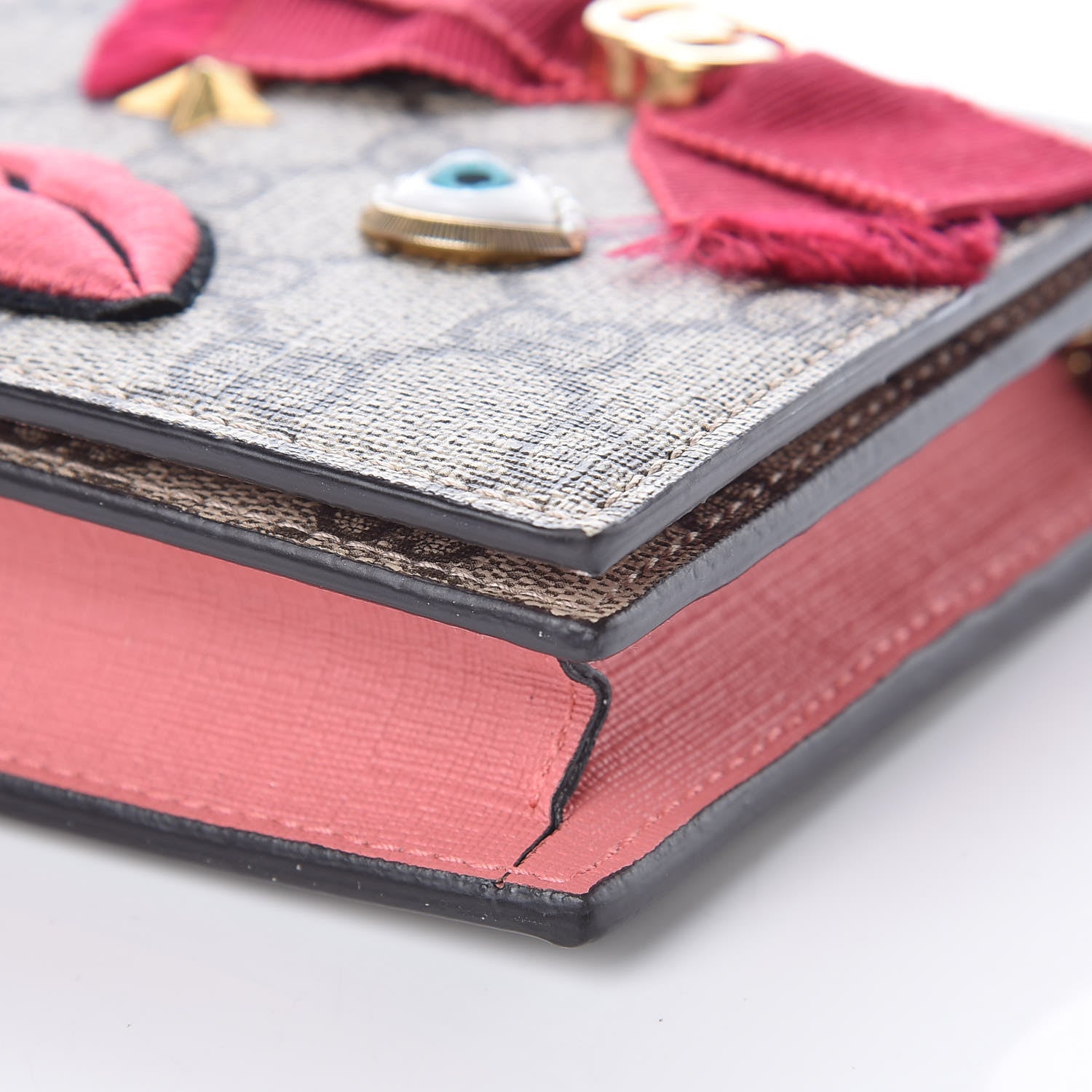 Gucci GG Supreme Monogram Face Embroidered Chain Wallet Pink 9 of 9