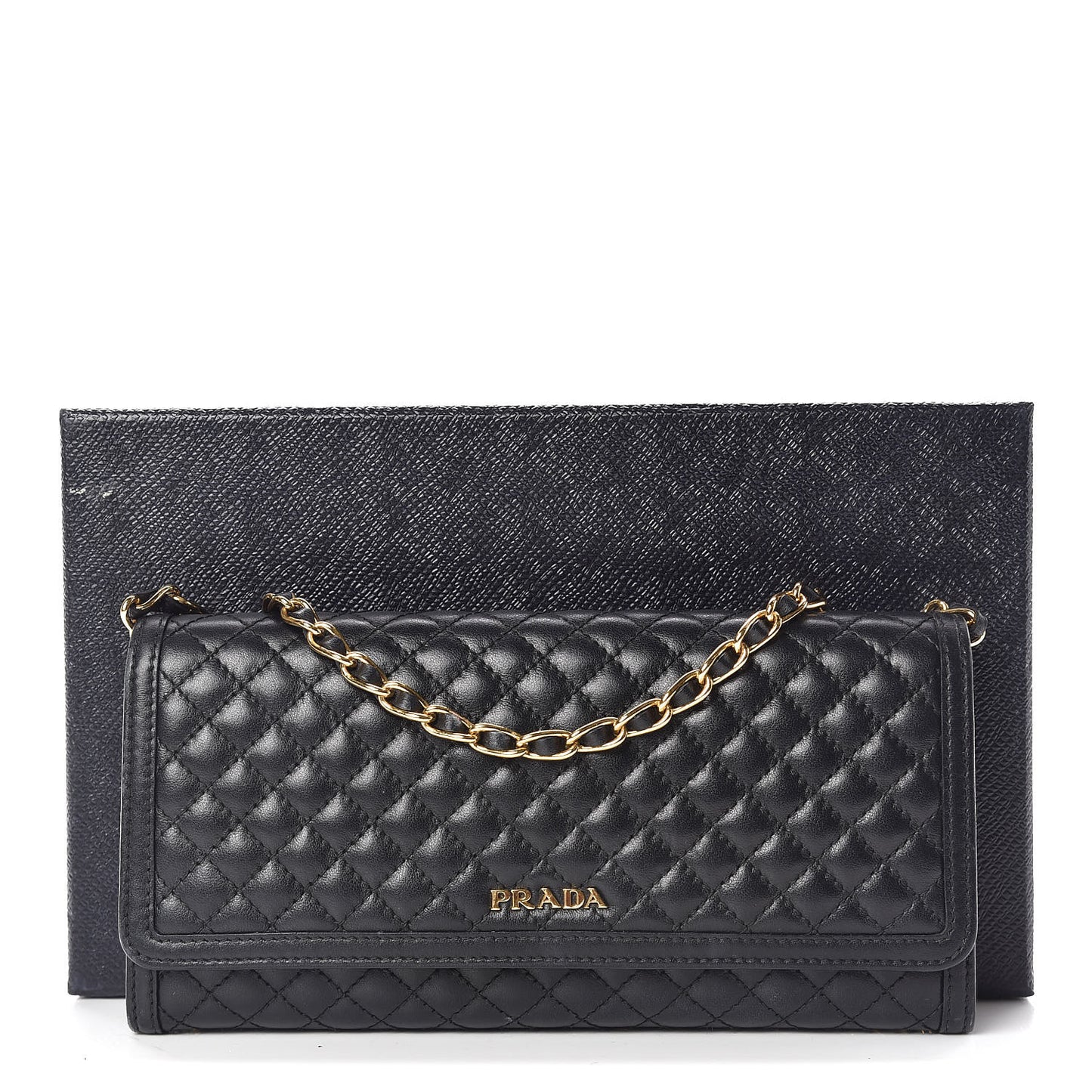 Soft Calfskin Quilted Chain Wallet Black
