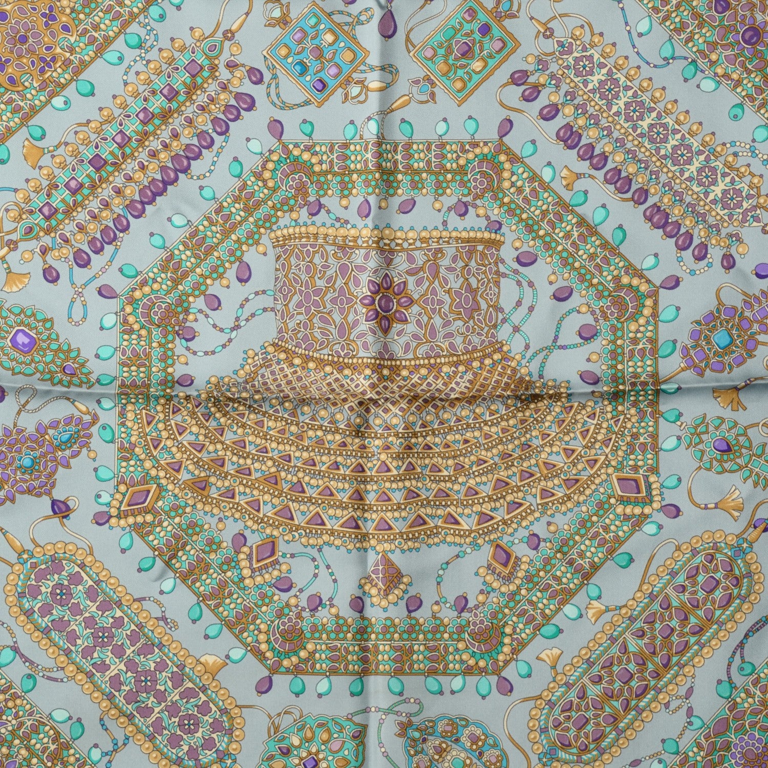 Hermes Silk Parures Des Maharajas Scarf 90 Gris Bleuete Violet Parme 1 of 6