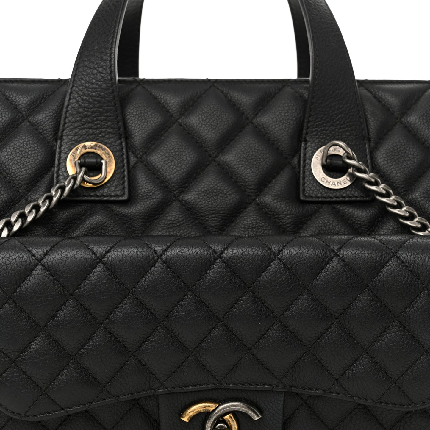 Caviar Quilted Large Casual Pocket Tote Black