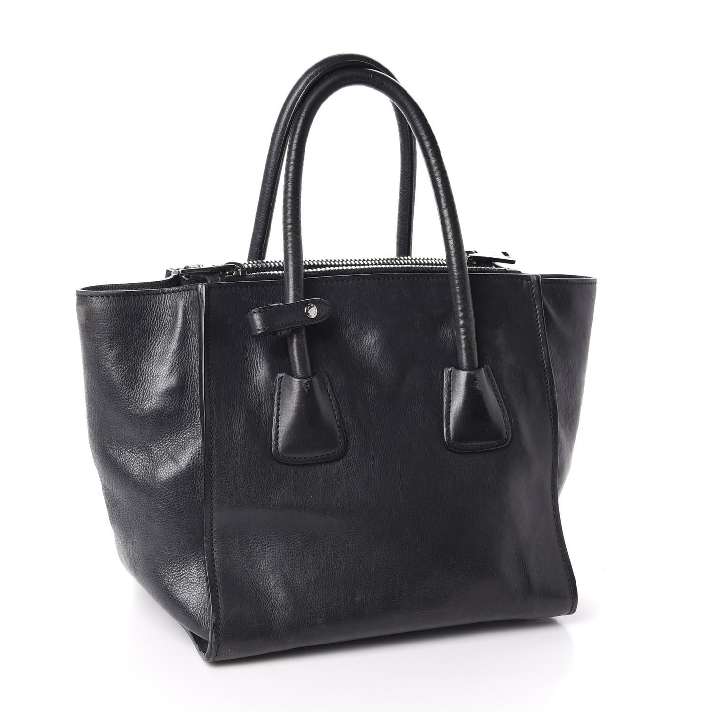 Glace Calf Small Twin Pocket Tote Black