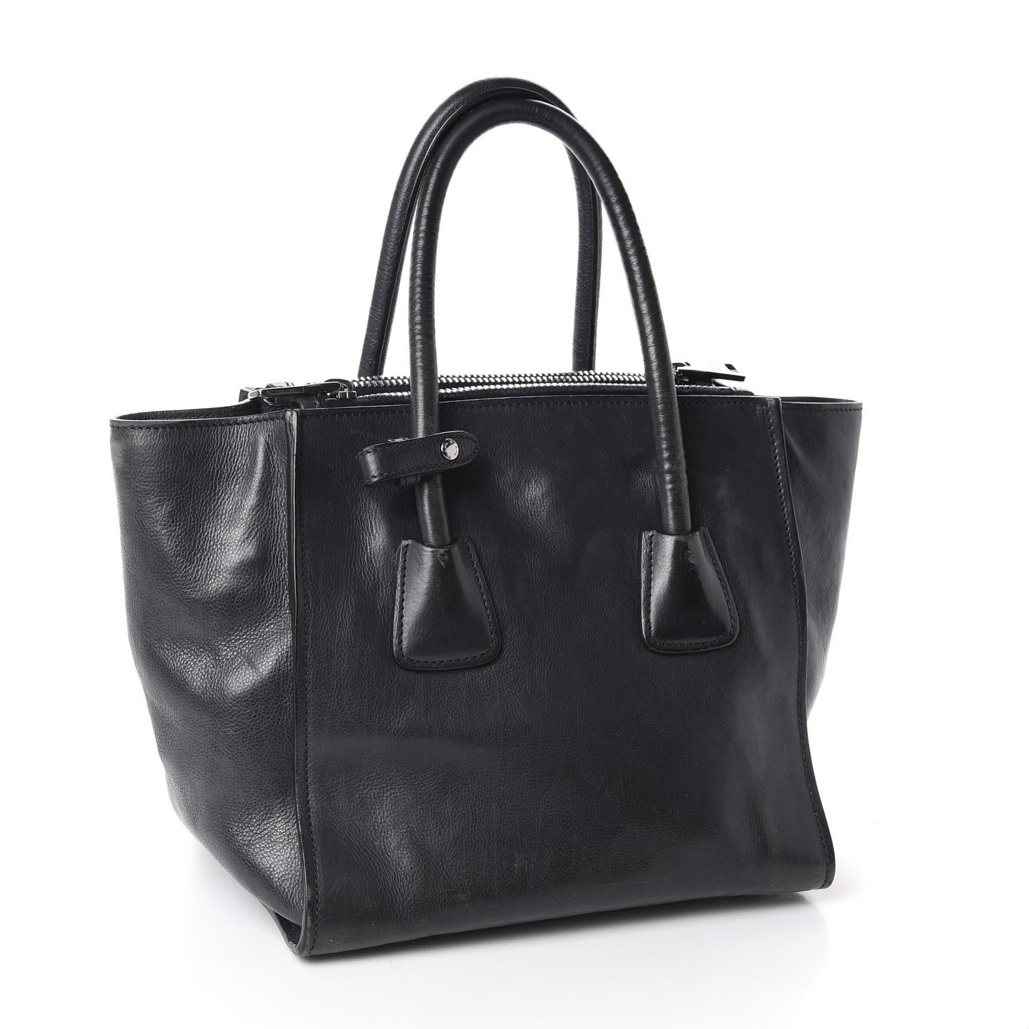 Prada Glace Calf Small Twin Pocket Tote Black 2 of 14