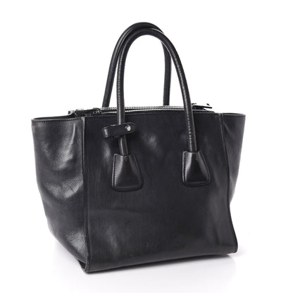 Prada Glace Calf Small Twin Pocket Tote Black 2 of 14