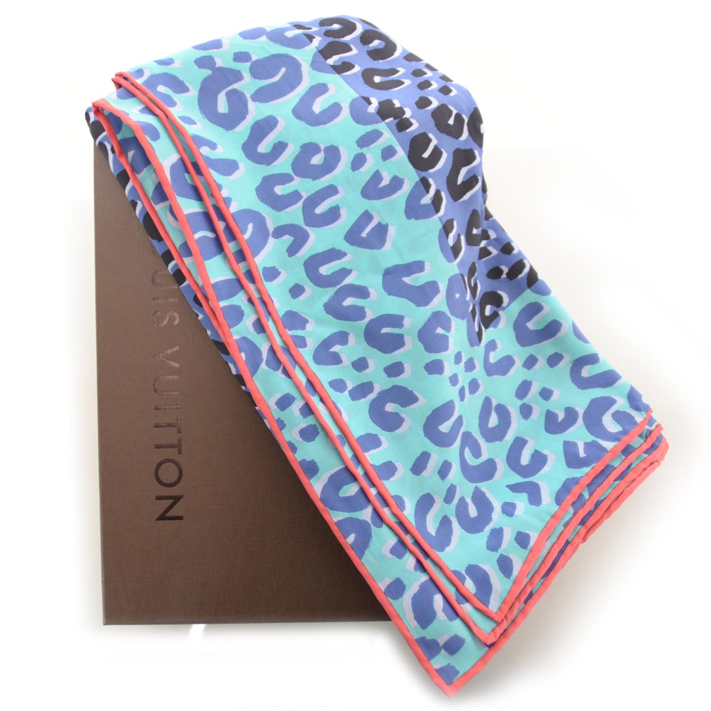 Silk Giant Leopard Square Scarf Blue Lagoon